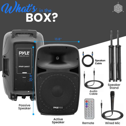400W Bluetooth PA Speaker System, Portable, 12" Woofer, Party Lights
