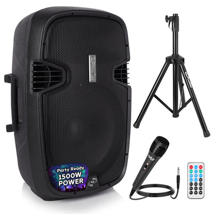 Wireless PA Speaker System 1500W Bluetooth 15" Woofer USB/SD Readers