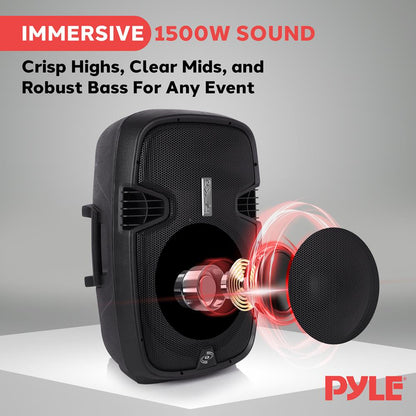 Wireless PA Speaker System 1500W Bluetooth 15" Woofer USB/SD Readers