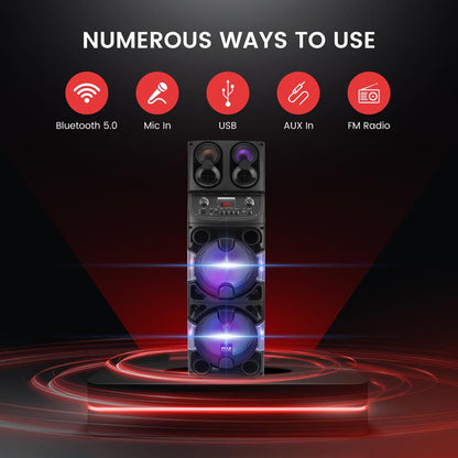 Portable Bluetooth PA Speaker 600W Rechargeable Dual 10" LED Lights