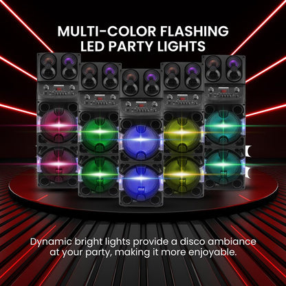 Portable Bluetooth PA Speaker 600W Rechargeable Dual 10" LED Lights