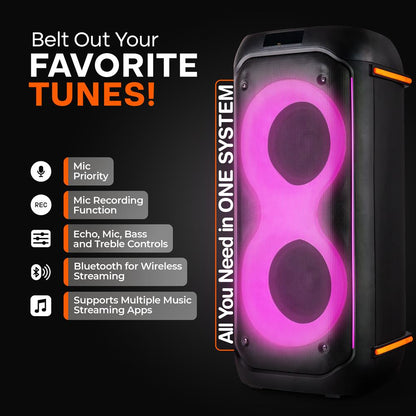 Bluetooth PA Speaker 160W Rechargeable Battery Dual 6.5" LED Lights