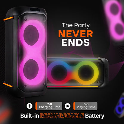 Bluetooth PA Speaker 160W Rechargeable Battery Dual 6.5" LED Lights
