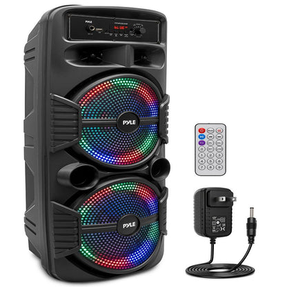 Portable Bluetooth PA Speaker 600W Rechargeable Dual 8" Subwoofer Party Lights