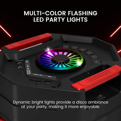 Portable Bluetooth PA Speaker 400W Rechargeable LED Lights 8" Dual Subwoofer