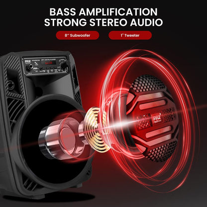 Portable Bluetooth PA Speaker 300W Rechargeable LED Lights 8" Subwoofer