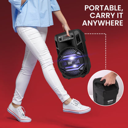 Portable Bluetooth PA Speaker 300W Rechargeable LED Lights 8" Subwoofer