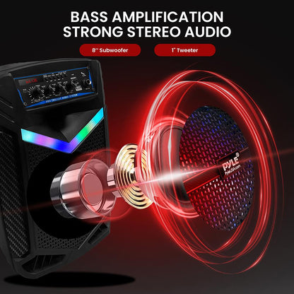 400W Bluetooth PA Speaker Rechargeable 8" Subwoofer LED Lights
