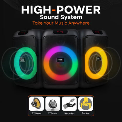 Bluetooth Party Speaker, Powerful Bass, 100W, LED Lights, Portable