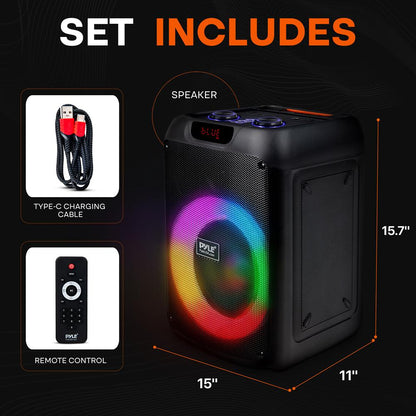 Bluetooth Party Speaker, Powerful Bass, TWS, LED Lights, Portable, 100W