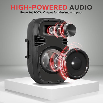 Bluetooth PA Speaker Kit 700W - Dual 8" Speakers, Stands, Mic, Remote
