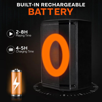Bluetooth Party Speaker, Powerful Bass, TWS, LED Lights, 120W, Tripod