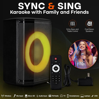 Portable Bluetooth Speaker, Hi-Fi Sound, 8" Woofer, LED Lights, 120W