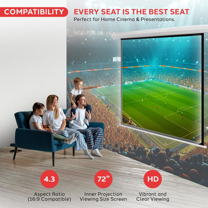 72" Motorized Projector Screen, Quick Setup, Matte White, Remote Control