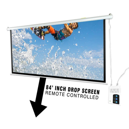 84" Motorized Projector Screen, Electronic Automatic Projection Display, Includes Remote Control