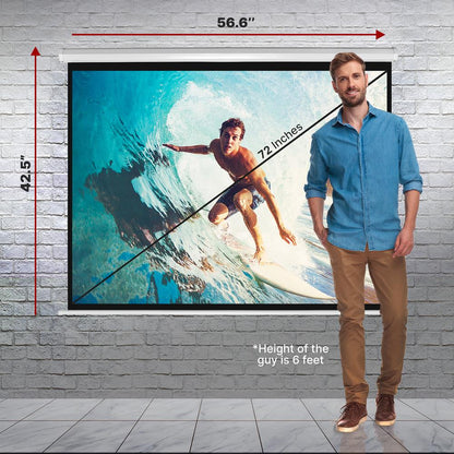 Universal 72-Inch Roll-Down Pull-Down Manual Projection Screen (42.5'' X 56.6'') Matte White