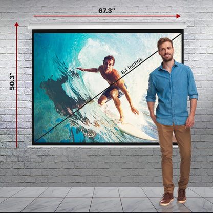 Universal 84-Inch Roll-Down Pull-Down Manual Projection Screen (50.3'' X 67.3'') Matte White