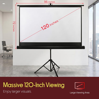 120" Portable Projector Screen - Quick Setup, Matte White, Tripod Stand