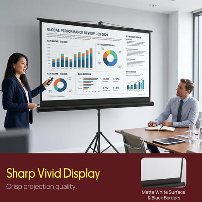 120" Portable Projector Screen - Quick Setup, Matte White, Tripod Stand