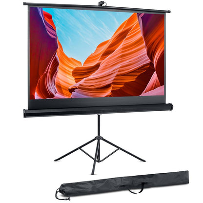 Universal 84-Inch Tripod Screen - Floor Standing Portable Fold-Out Roll-Up Tripod Manual Projector Screen