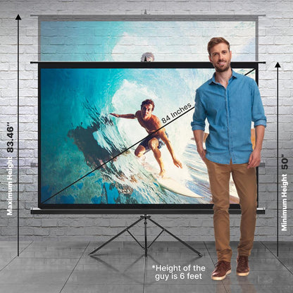 Universal 84-Inch Tripod Screen - Floor Standing Portable Fold-Out Roll-Up Tripod Manual Projector Screen