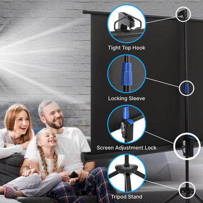80" Portable Projector Screen, Quick Setup, White Matte Surface, 16:9 Ratio