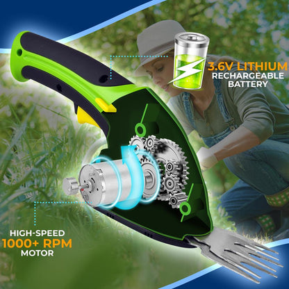 Cordless Grass Cutter & Hedge Trimmer, Rechargeable, Quick Change Blades, Green