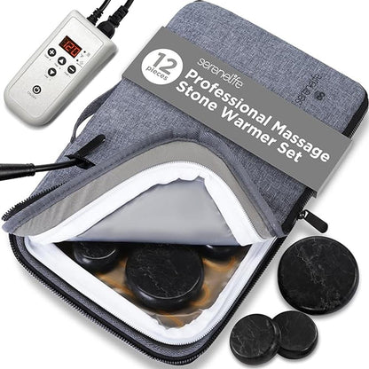 Heating Stone Massager for Muscle Therapy, Basalt Stones, Gray