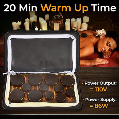 Heating Stone Massager for Muscle Therapy, Basalt Stones, Gray