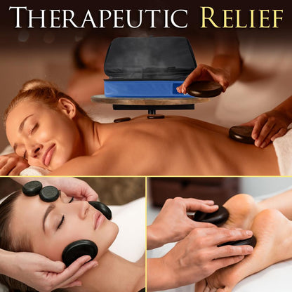 Portable Massage Stone Warmer - Relieve Tension, Basalt Stones, Blue