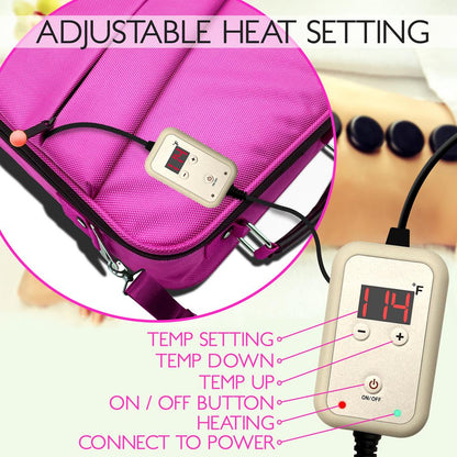 Portable Massage Stone Warmer Set - Relieve Tension, Basalt Stones, Pink