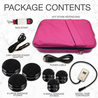 Portable Massage Stone Warmer Set - Relieve Tension, Basalt Stones, Pink