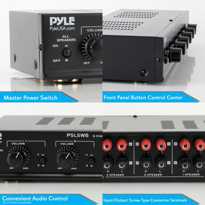 6-Channel Speaker Selector Switch, Multi-Zone Control, 100W, Compact Design