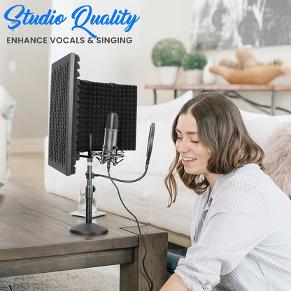 Studio Microphone Isolation Shield - Enhance Vocals with 5 Acoustic Panels