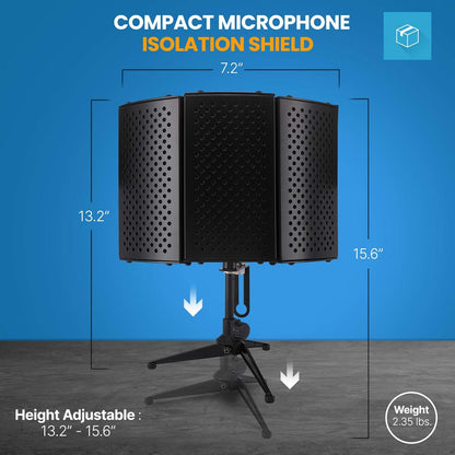 Compact Microphone Isolation Shield, Studio Mic Sound Dampening Foam Reflector