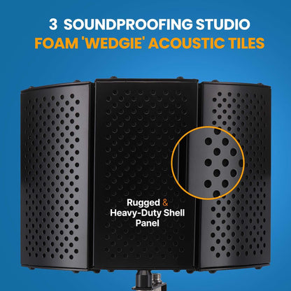 Compact Microphone Isolation Shield, Studio Mic Sound Dampening Foam Reflector