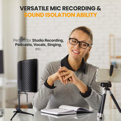 Compact Microphone Isolation Shield, Studio Mic Sound Dampening Foam Reflector