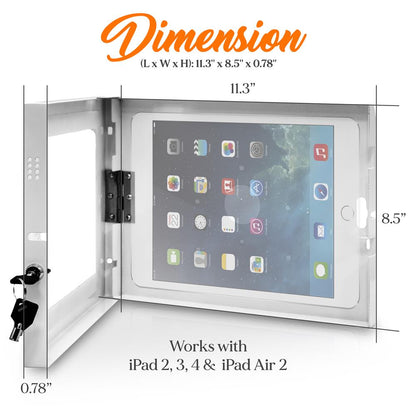 Tablet Security Wall Mount - Anti-Theft Lock, Steel, Fits iPad 2-4/Air