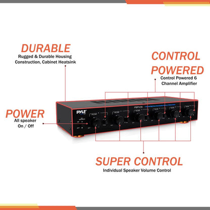 6-Zone Speaker Selector with Volume Control, 6-Channel Amplifier Support