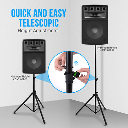 Speaker Tripod Stand, 70" Adjustable, Metal, 130 lbs Capacity, Glossy Black