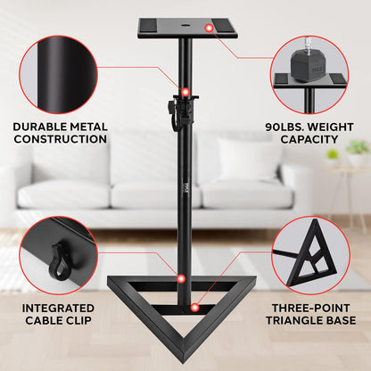 Height Adjustable Monitor Speaker Stands, Heavy-Duty, Telescoping
