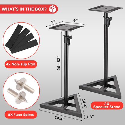 Height Adjustable Monitor Speaker Stands, Heavy-Duty, Telescoping