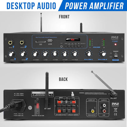 600W Bluetooth Stereo Amplifier - Wireless Streaming, FM Radio, Metal Housing