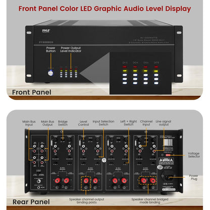 8-Zone Stereo Amplifier 8000W Rack Mount LED Display