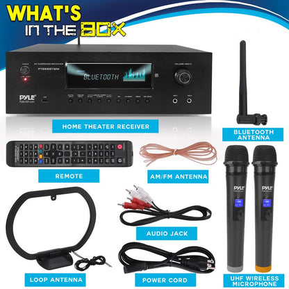1000W 5.2-Ch Home Theater Receiver 4K UHD Bluetooth 2 Wireless Mics
