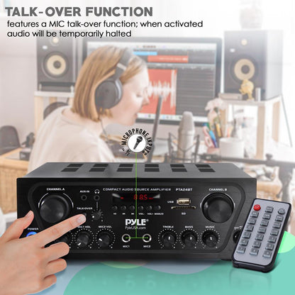 2-Channel Bluetooth Home Amplifier 250W Compact with Mic Input