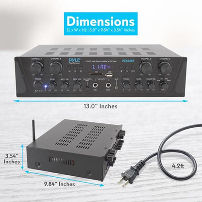 500W 4-Channel Bluetooth Amplifier with FM Radio