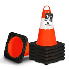 12" Safety Traffic Cones 6-Pack, High Visibility PVC, Orange