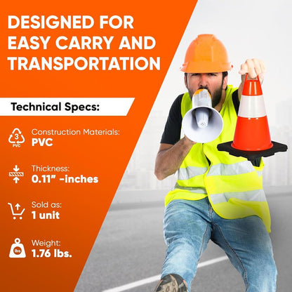 12" Safety Traffic Cones 6-Pack, High Visibility PVC, Orange