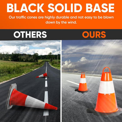 12" Safety Traffic Cones 6-Pack, High Visibility PVC, Orange